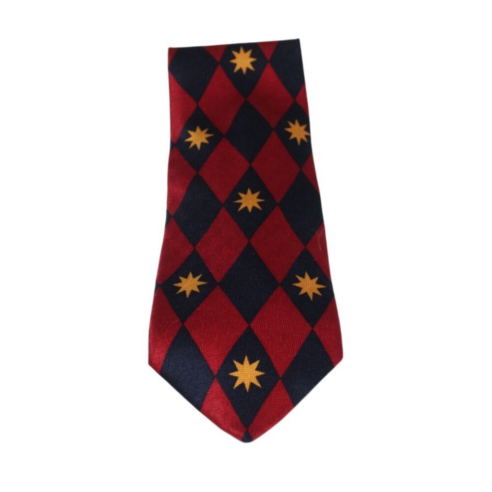 Christopher Radko Tie Red Navy & Gold Stars 100% Silk Formal Business